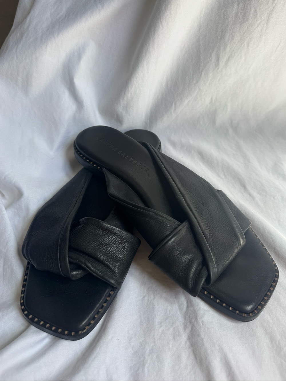 Freda Salvador Black Leather Knotted Slide Sandals
